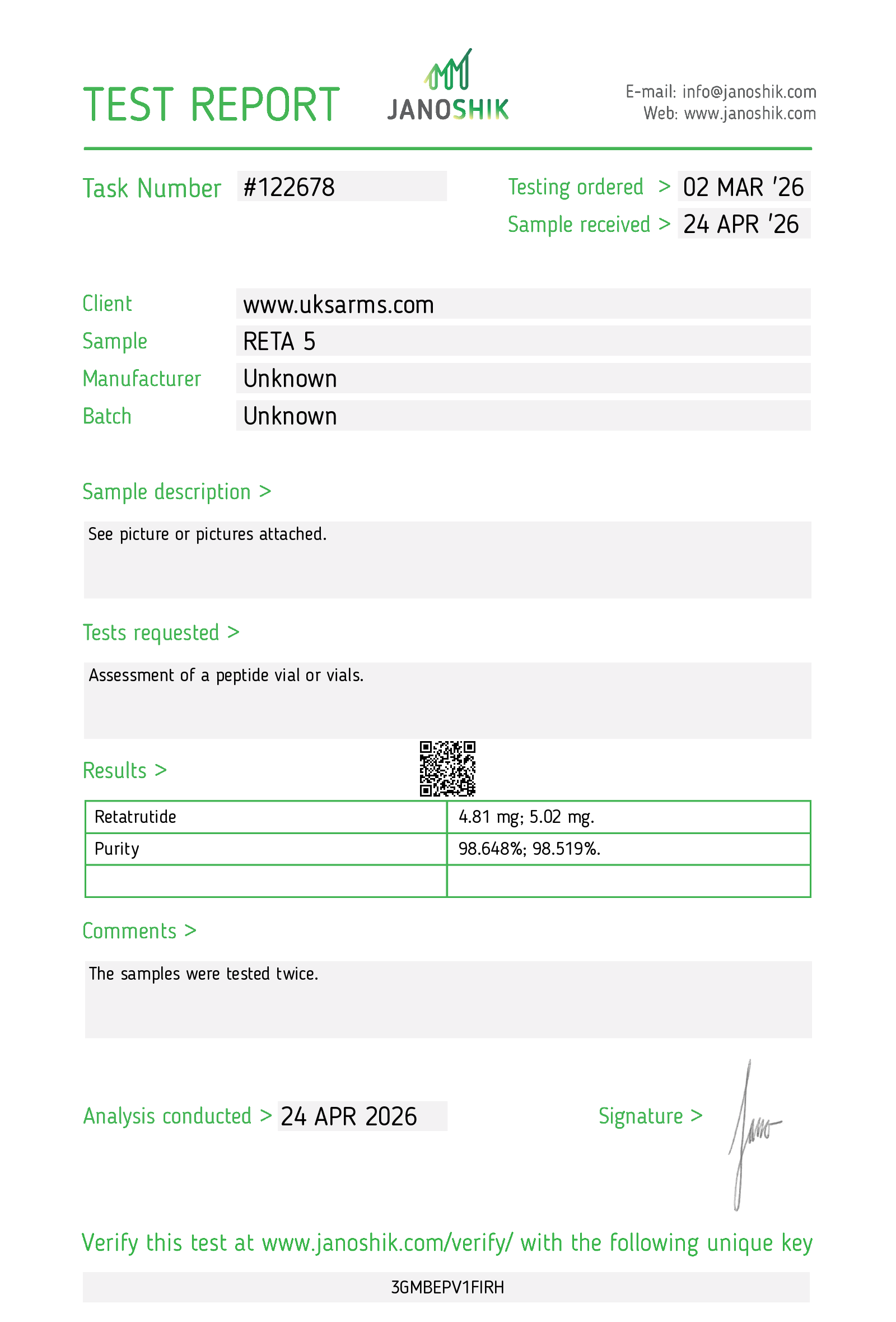 retatrutide certificate of analysis