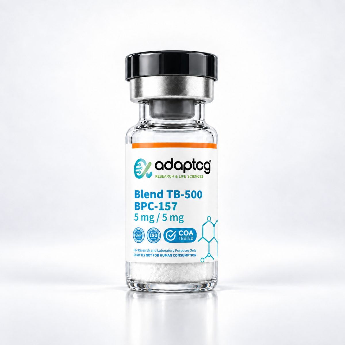 BPC-157 5mg + TB-500 5mg blend research peptide vial, Adaptog Research