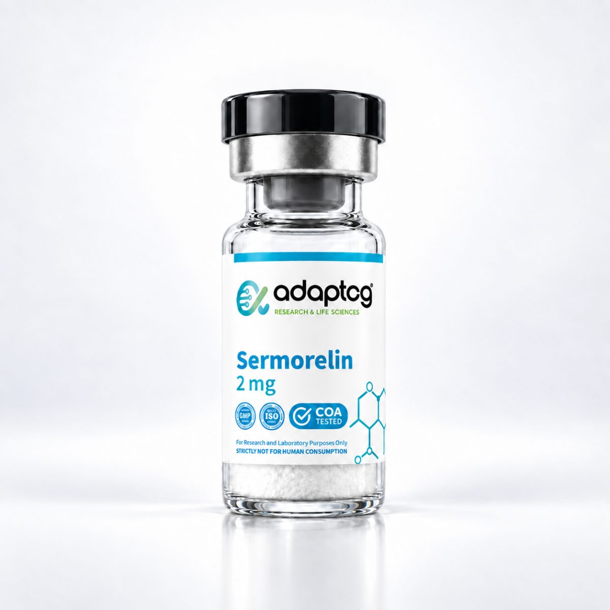 Sermorelin 2mg research peptide vial, Adaptog Research