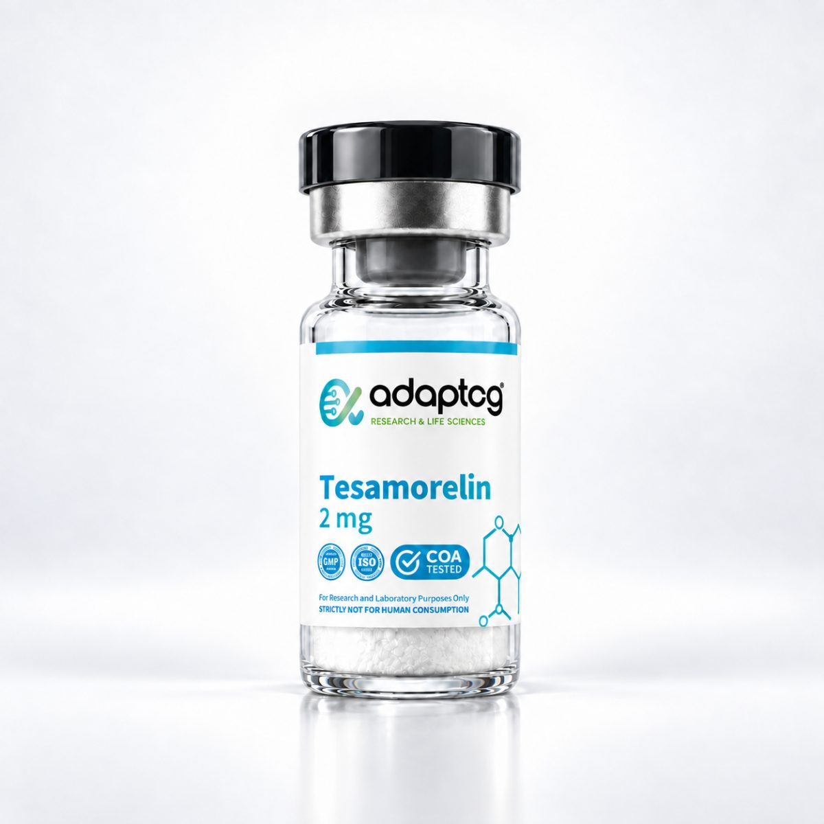 Tesamorelin 2mg research peptide vial, Adaptog Research