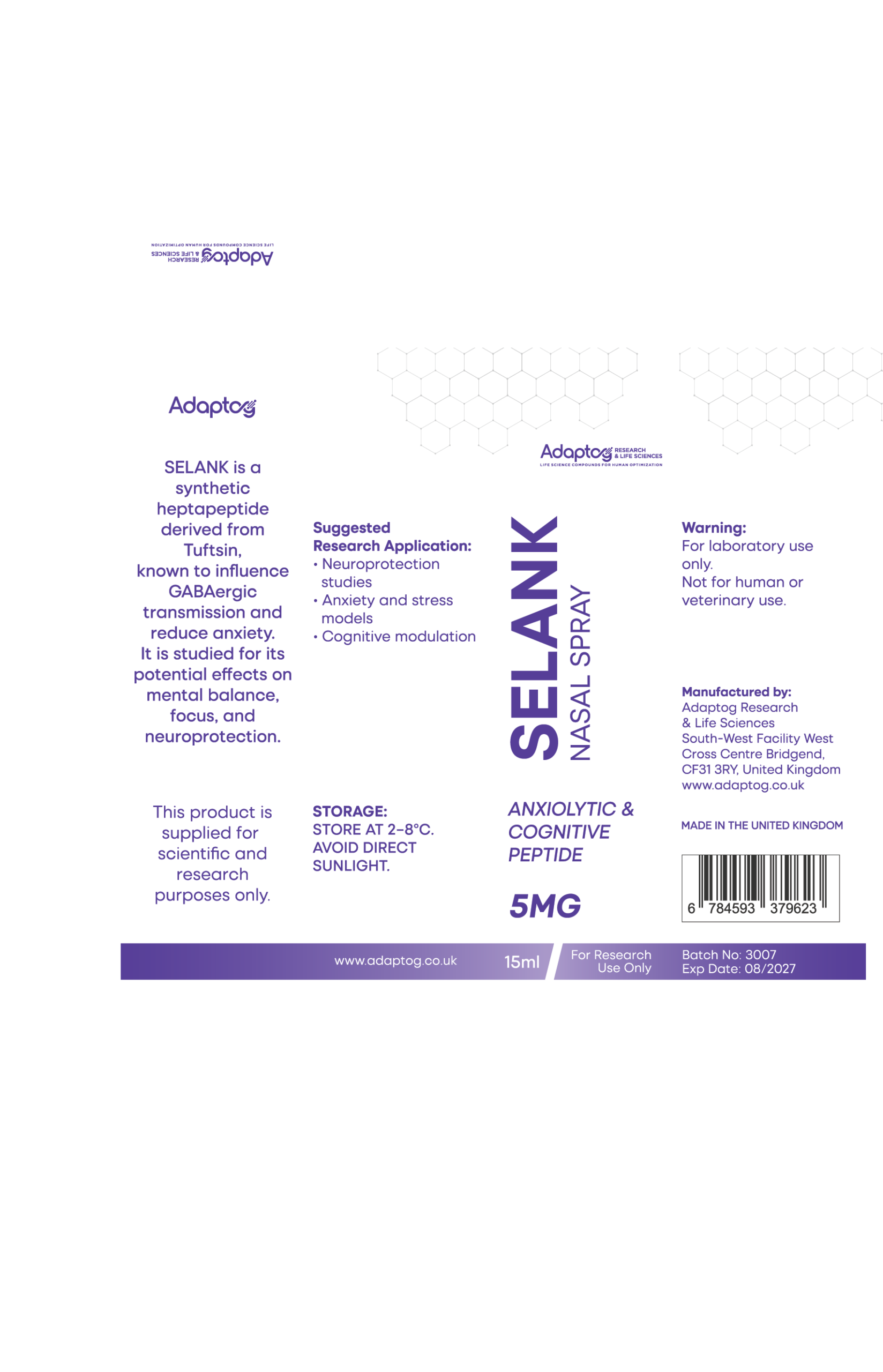 Selank nasal spray label