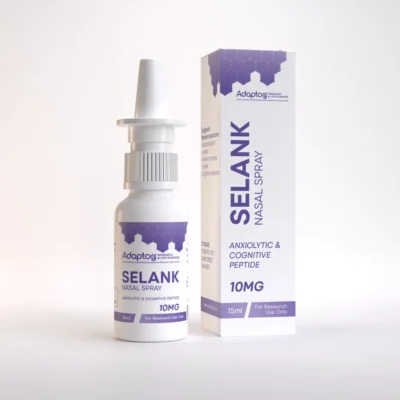 Selank nasal spray 10mg, 15ml bottle and box, Adaptog Research