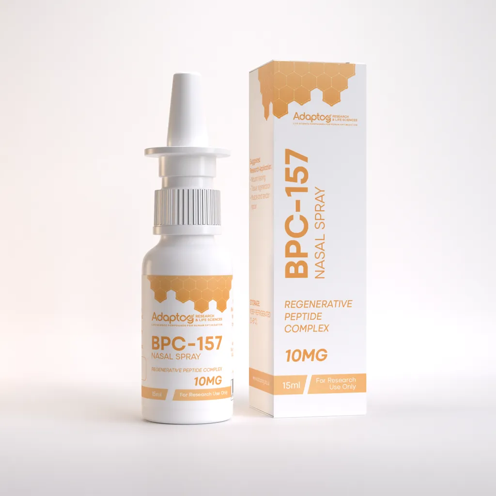 BPC-157 nasal spray 10mg, 15ml bottle and box, Adaptog Research
