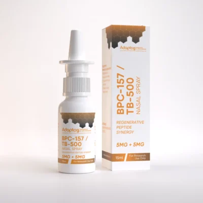 BPC-157 + TB-500 nasal spray 5mg + 5mg, 15ml bottle and box, Adaptog Research