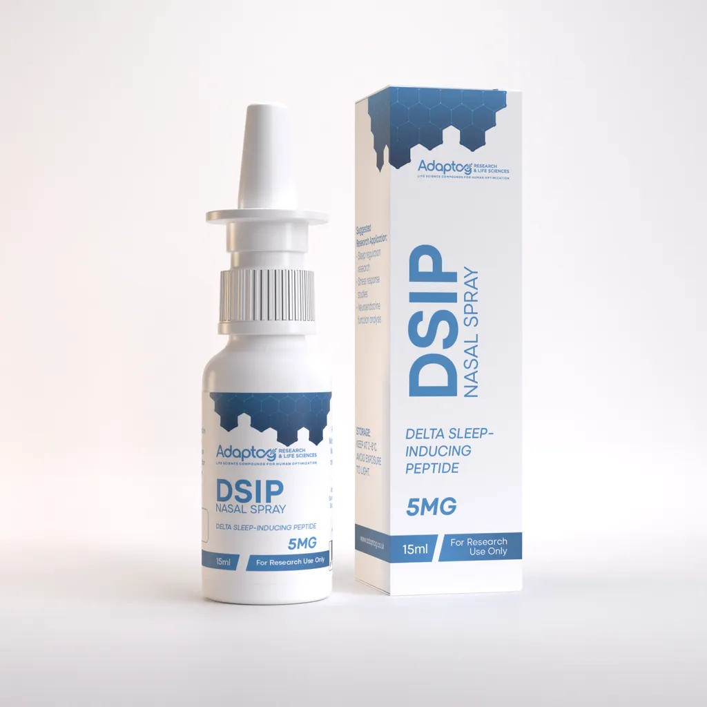 DSIP nasal spray 5mg, 15ml bottle and box, Adaptog Research