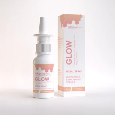 GLOW nasal spray with GHK-Cu, BPC-157 and TB-500, 15ml bottle and box, Adaptog Research