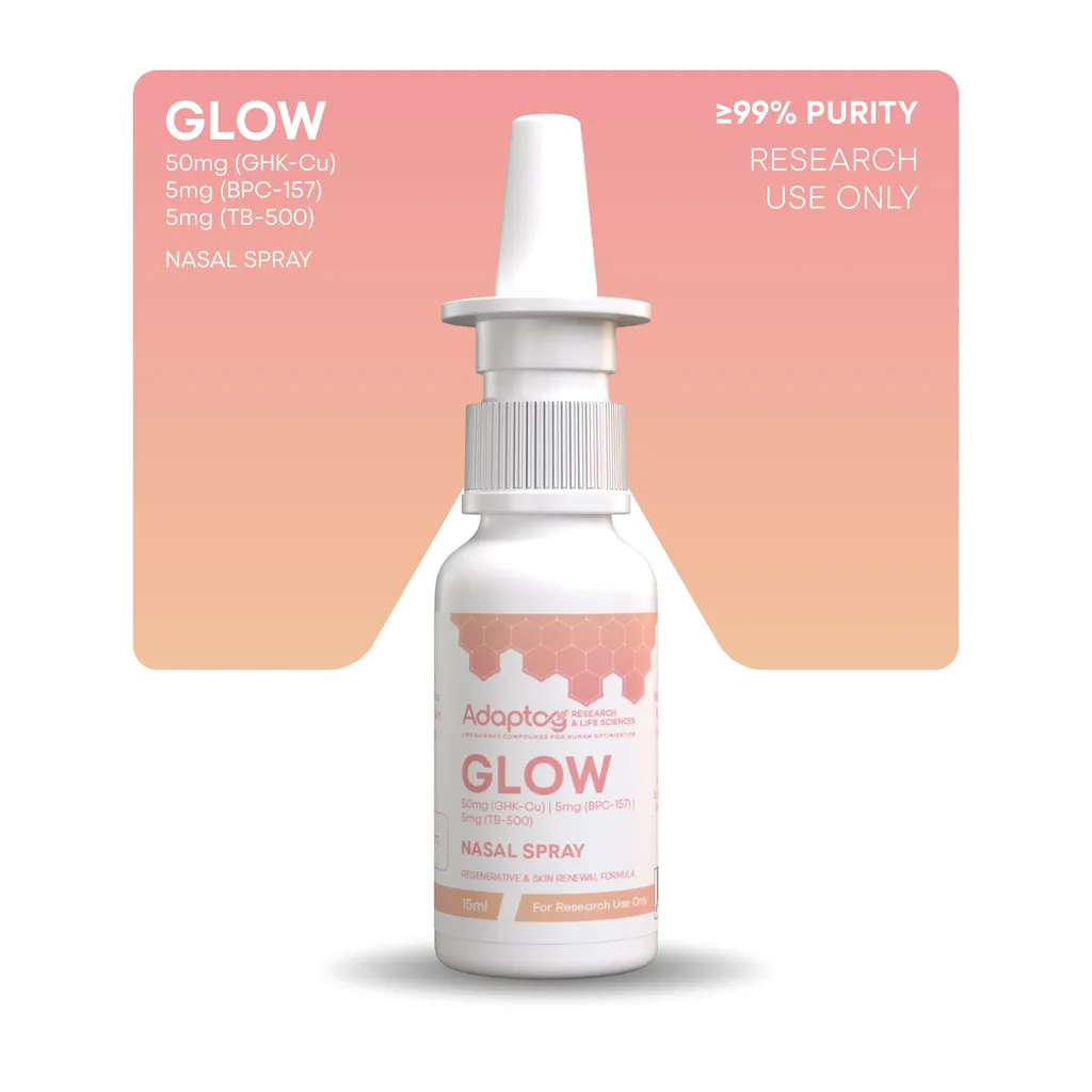 GLOW nasal spray, 50mg GHK-Cu, 5mg BPC-157, 5mg TB-500, for research use only