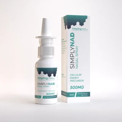 NAD+ nasal spray 500mg, 15ml bottle and box, Adaptog Research
