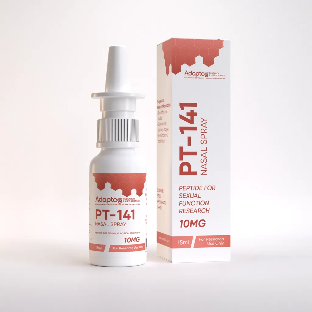 PT-141 (bremelanotide) nasal spray 10mg, 15ml bottle and box, Adaptog Research
